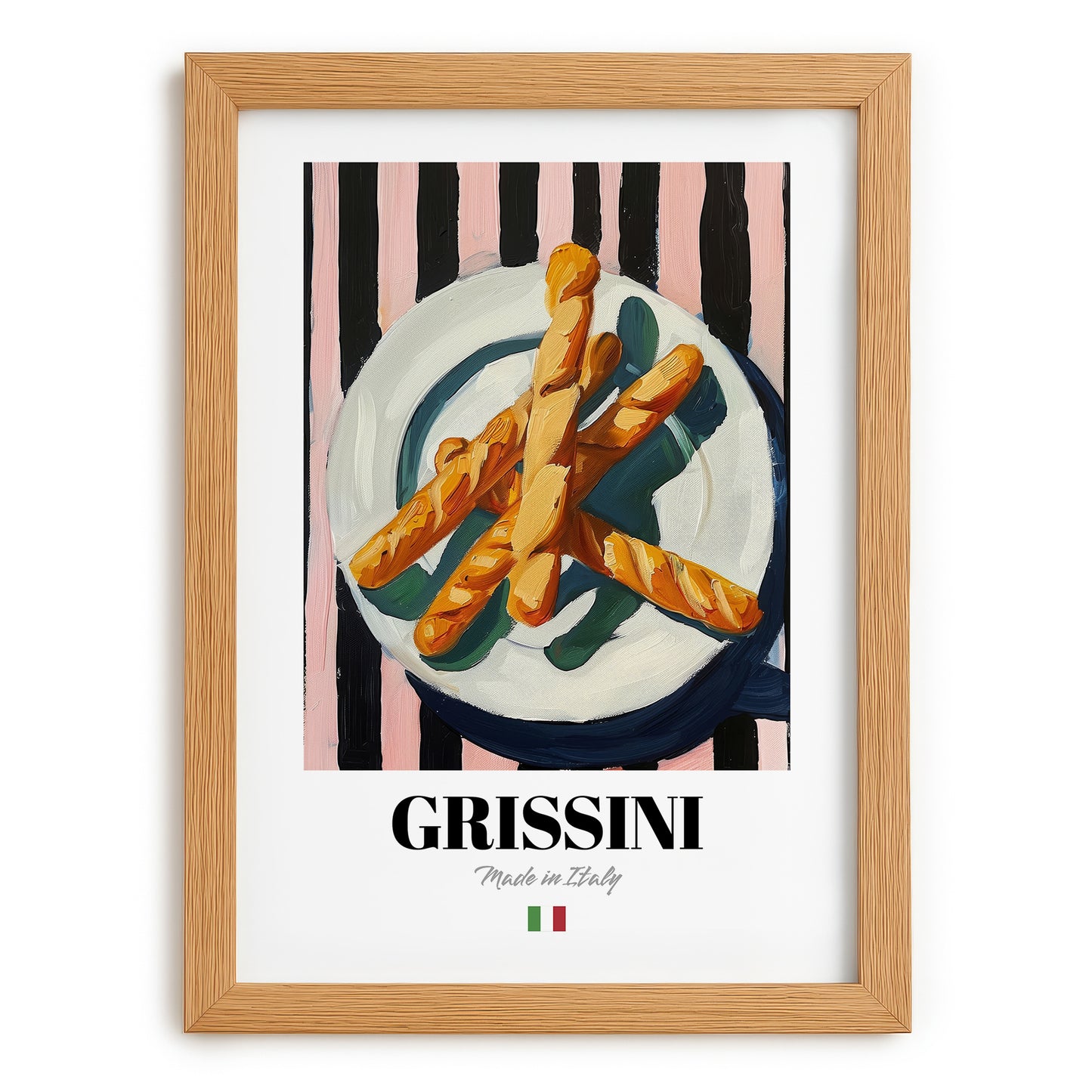 Grissini – Italian Bread Dish, Brasserie Poster, set in oak frame