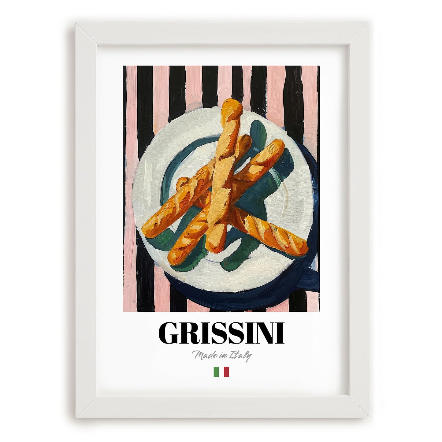 Grissini – Italian Bread Dish, Brasserie Poster, placed in minimal white frame