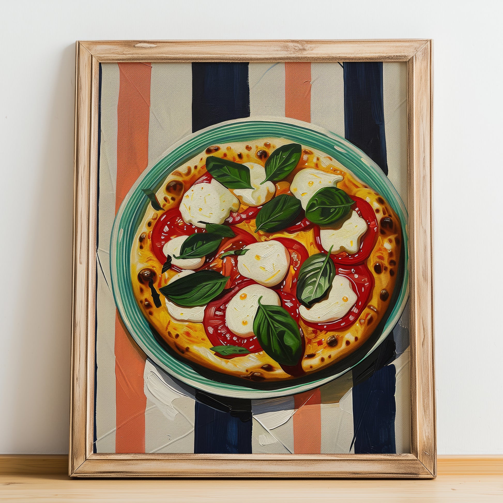 Pizza Caprese – Italian Pizza, Pizzeria Poster, no-text version framed in wood