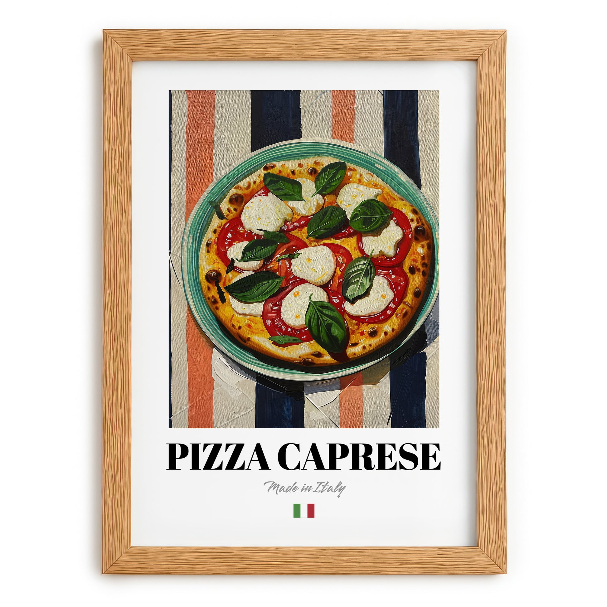 Pizza Caprese – Italian Pizza, Pizzeria Poster, set in oak frame