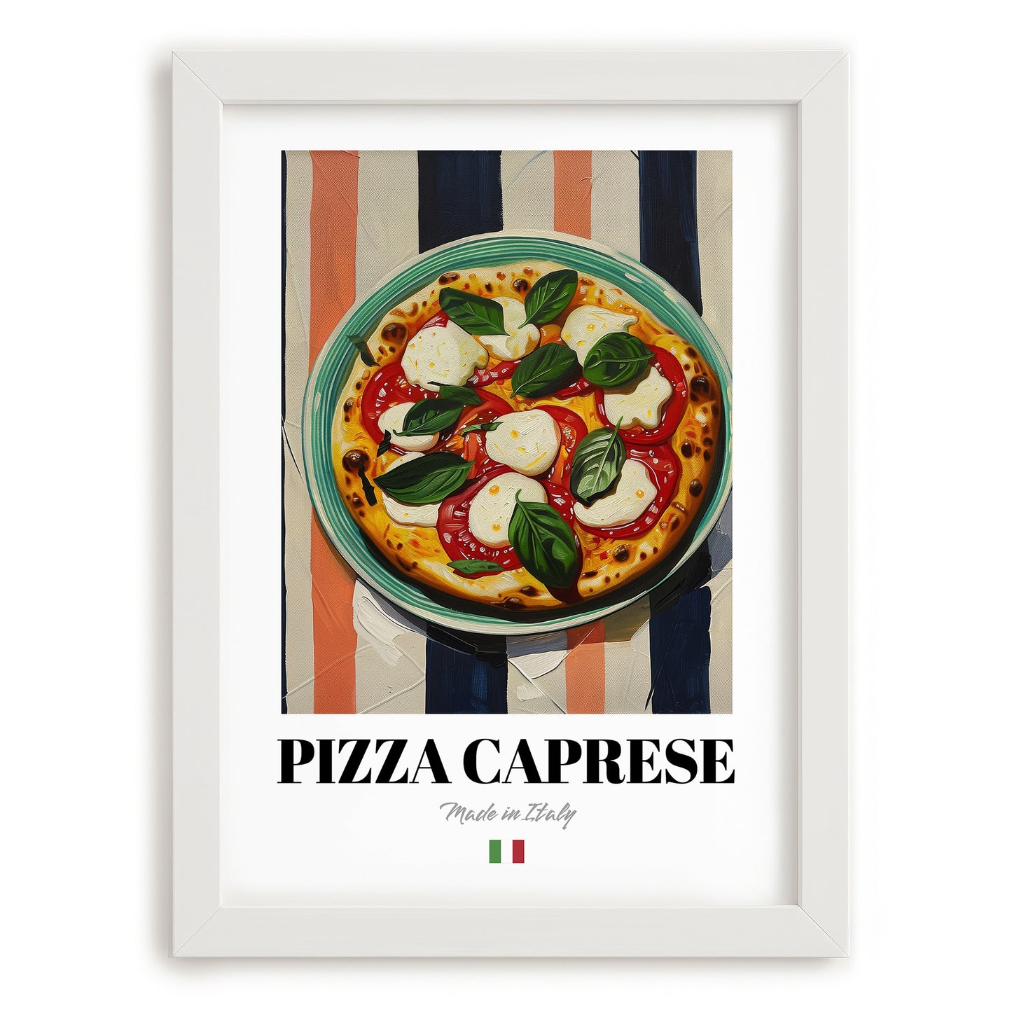 Pizza Caprese – Italian Pizza, Pizzeria Poster, placed in minimal white frame