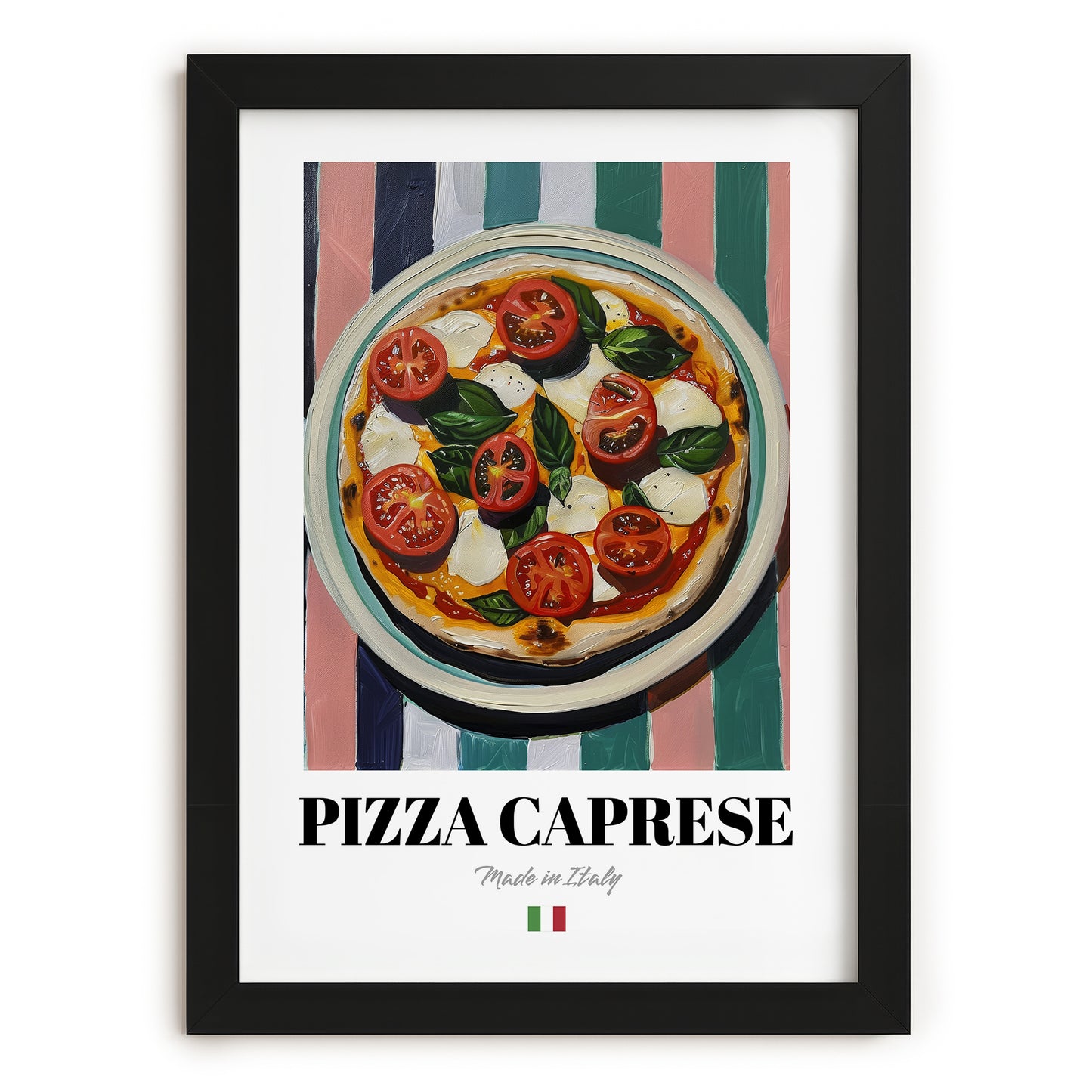 Pizza Caprese – Italian Pizza, Pizzeria Wall Art, in sleek black frame