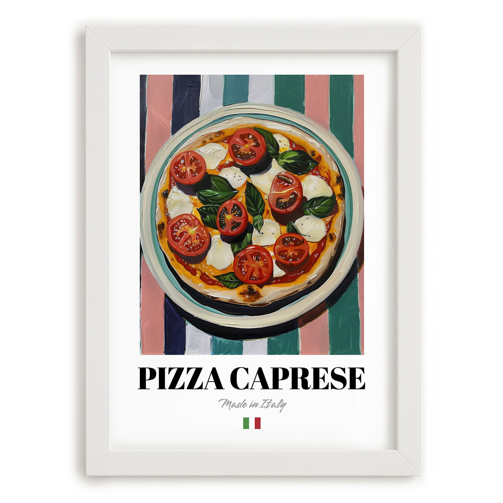 Pizza Caprese – Italian Pizza, Pizzeria Wall Art, placed in minimal white frame