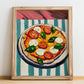 Pizza Caprese – Italian Pizza, Trattoria Illustration, no-text version framed in wood