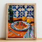 Amatriciana – Italian Pasta, Trattoria Illustration, no-text version framed in wood