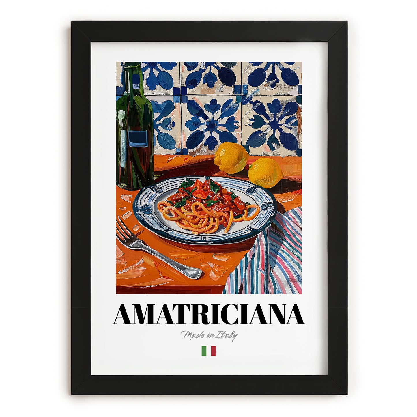 Amatriciana – Italian Pasta, Trattoria Illustration, in sleek black frame