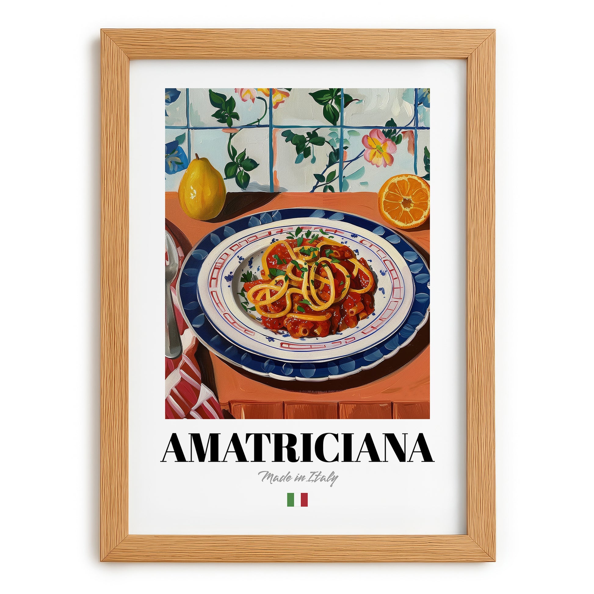 Amatriciana – Italian Pasta, Trattoria Still Life, set in oak frame