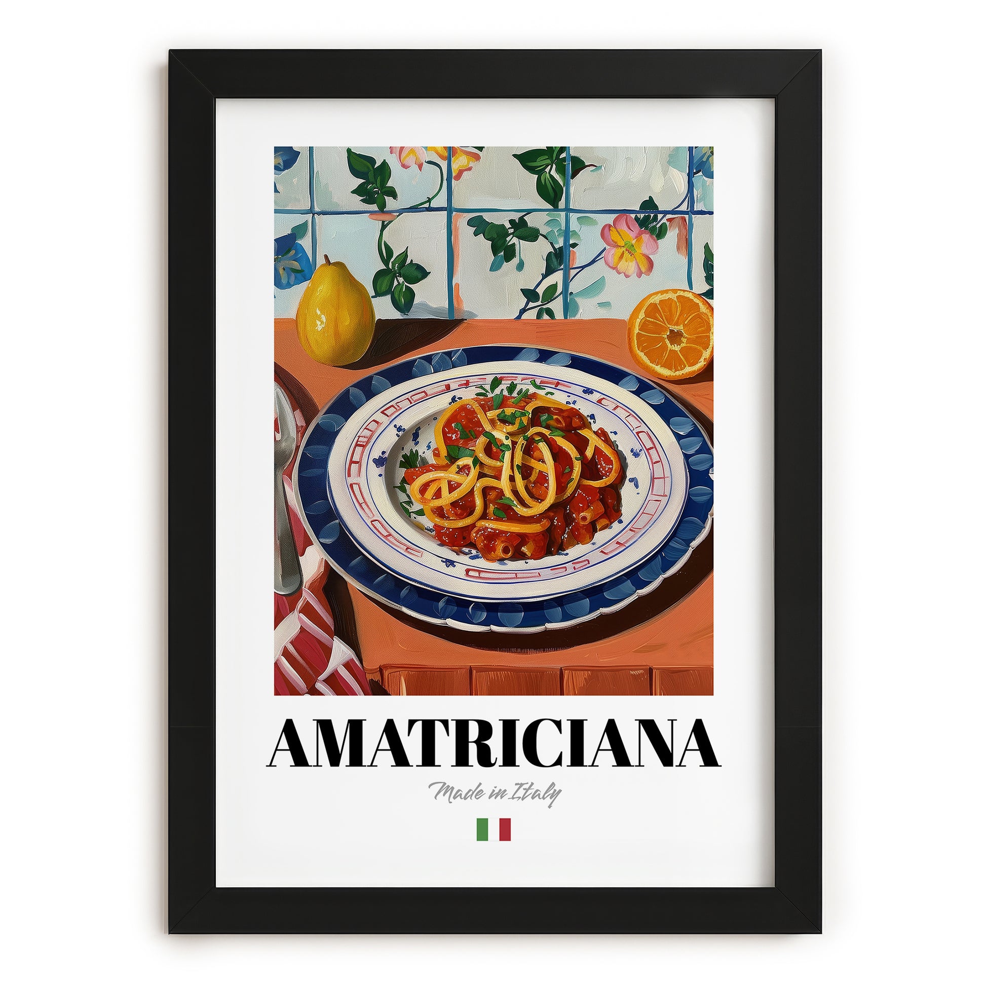 Amatriciana – Italian Pasta, Trattoria Still Life, in sleek black frame