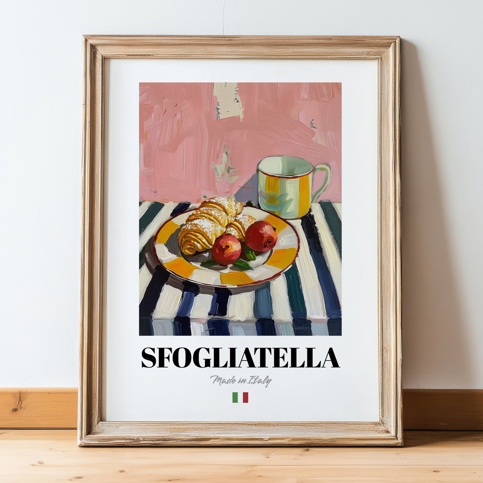 Sfogliatella – Italian Pastry Dish, Fine Dining Restaurant Painting, in wooden frame leaning on the floor