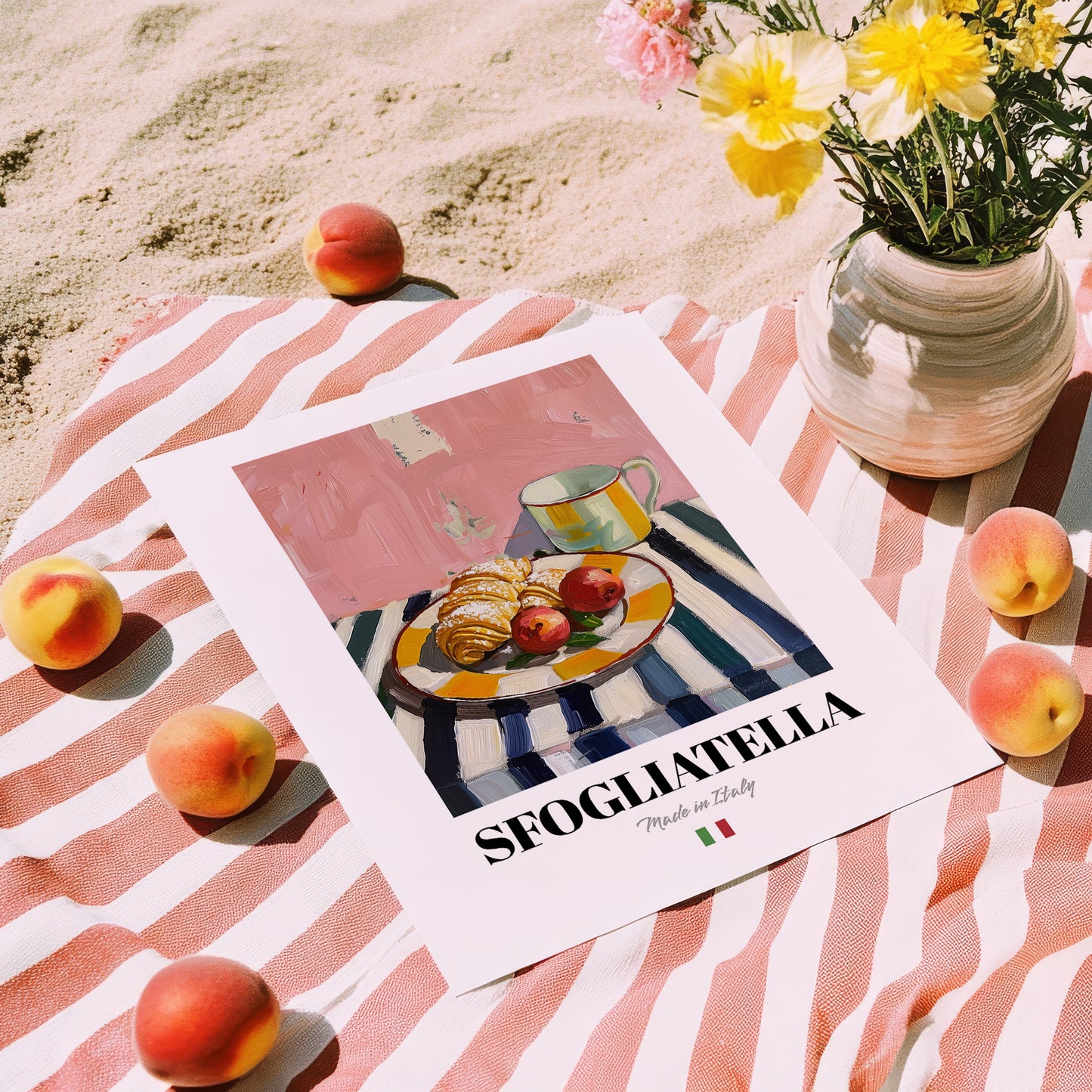 Sfogliatella – Italian Pastry Dish, Fine Dining Restaurant Painting, unframed on coastal sand