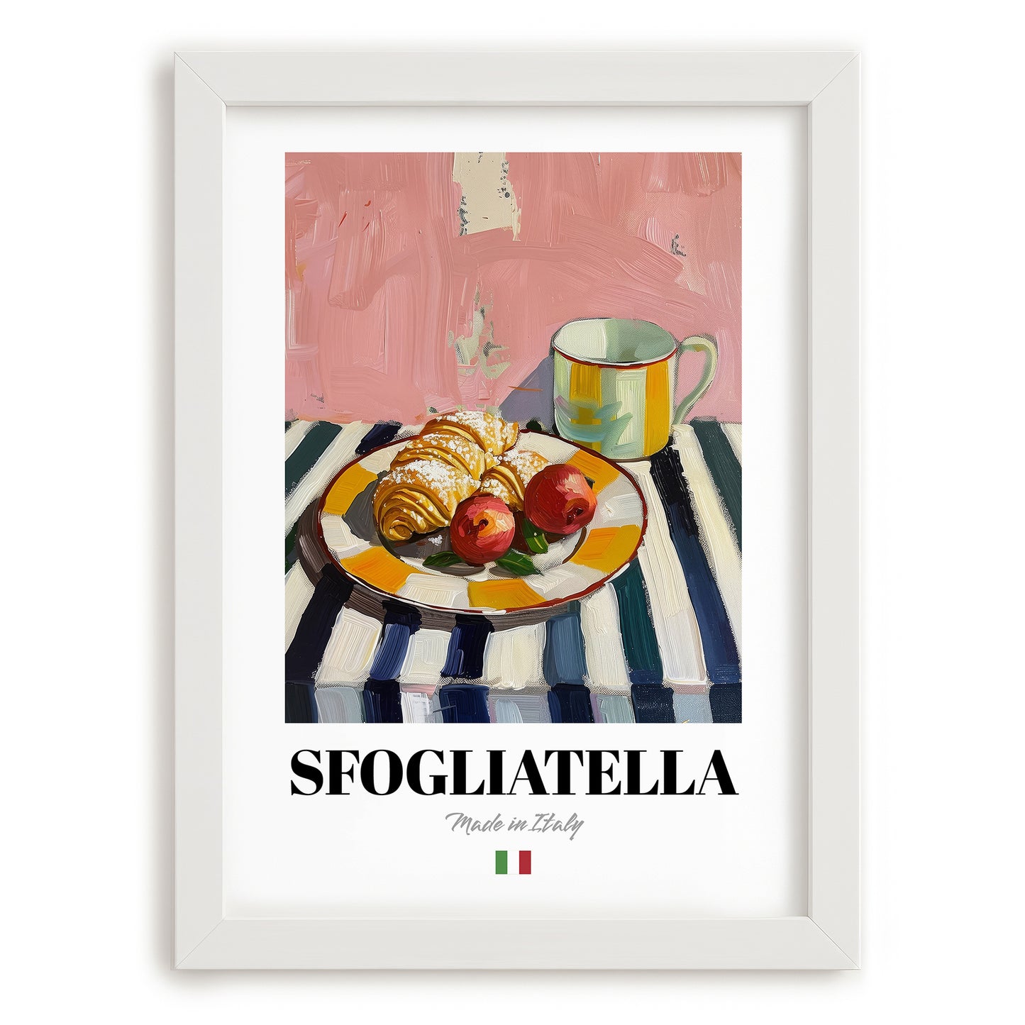 Sfogliatella – Italian Pastry Dish, Fine Dining Restaurant Painting, placed in minimal white frame