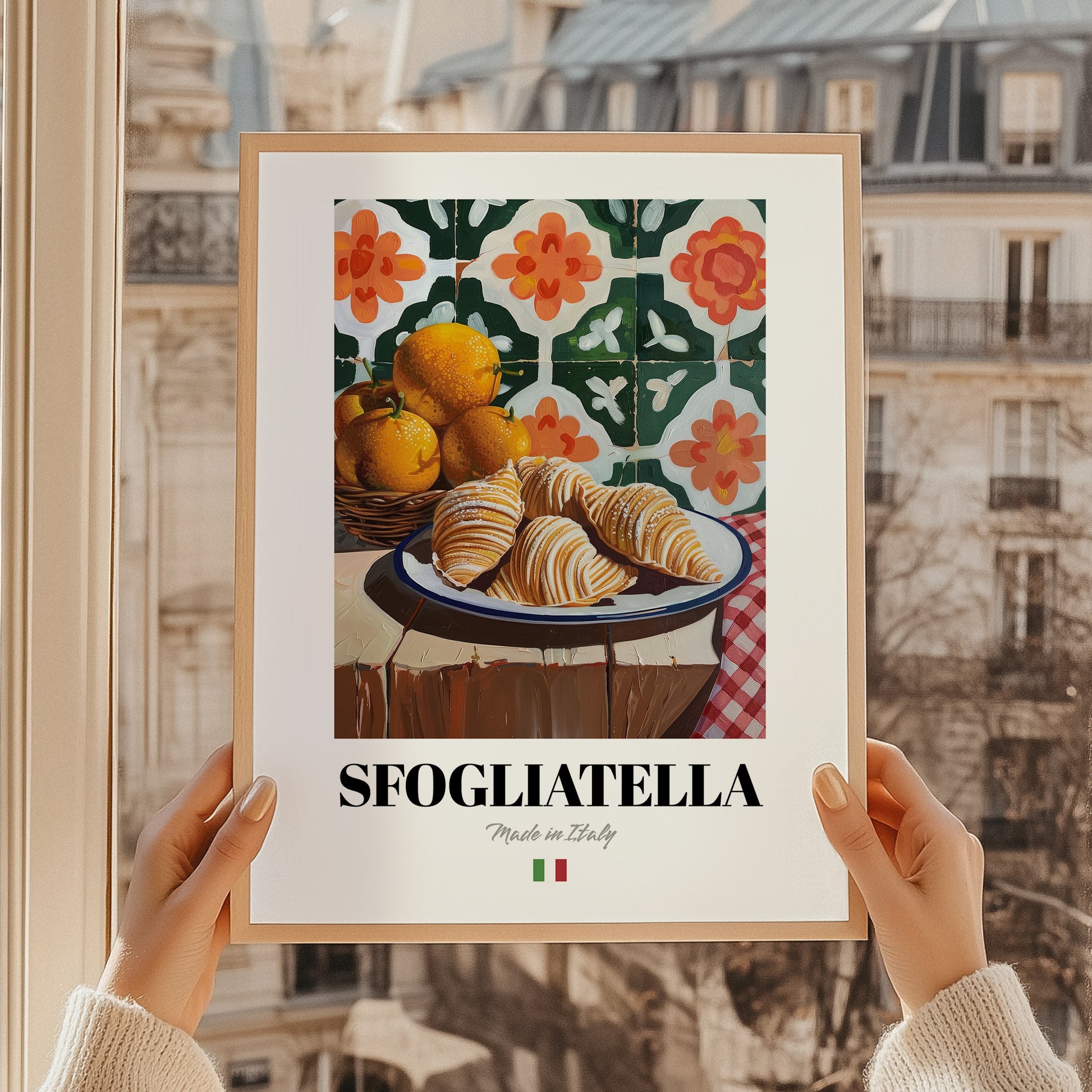 Sfogliatella – Italian Pastry Dish, Tavern Print, styled in a charming Paris street view