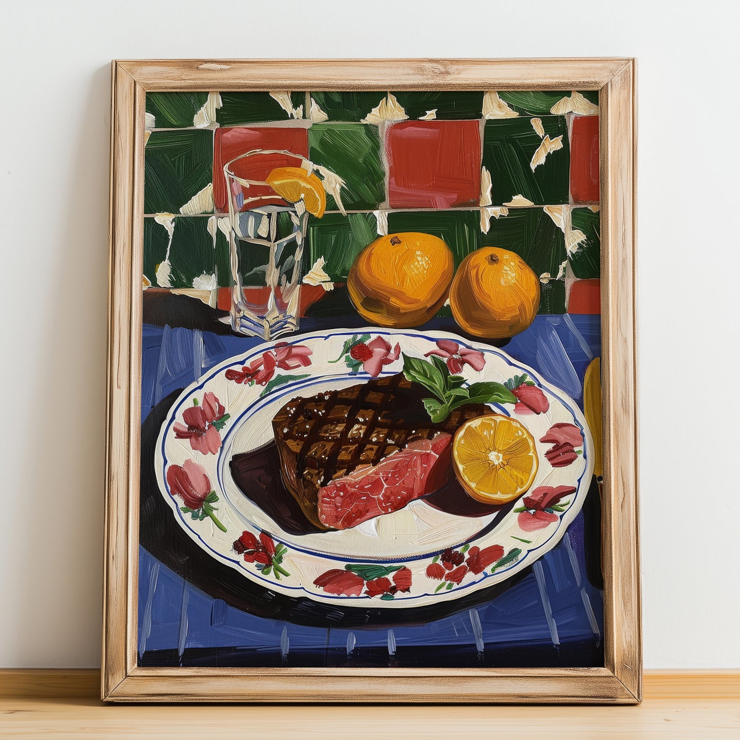 Bistecca alla Fiorentina – Italian Meat Dish, Café Poster, no-text version framed in wood
