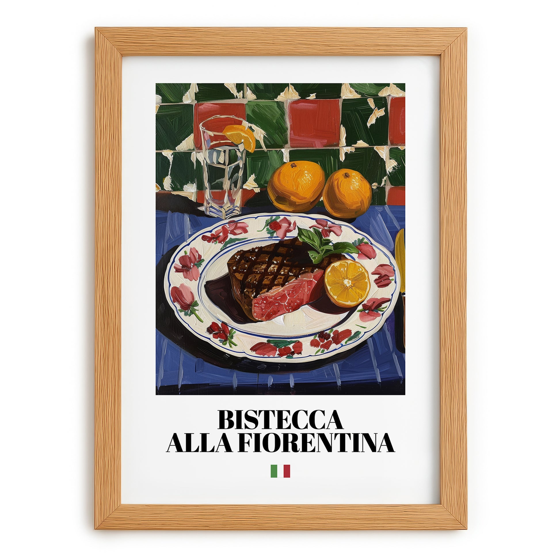 Bistecca alla Fiorentina – Italian Meat Dish, Café Poster, set in oak frame