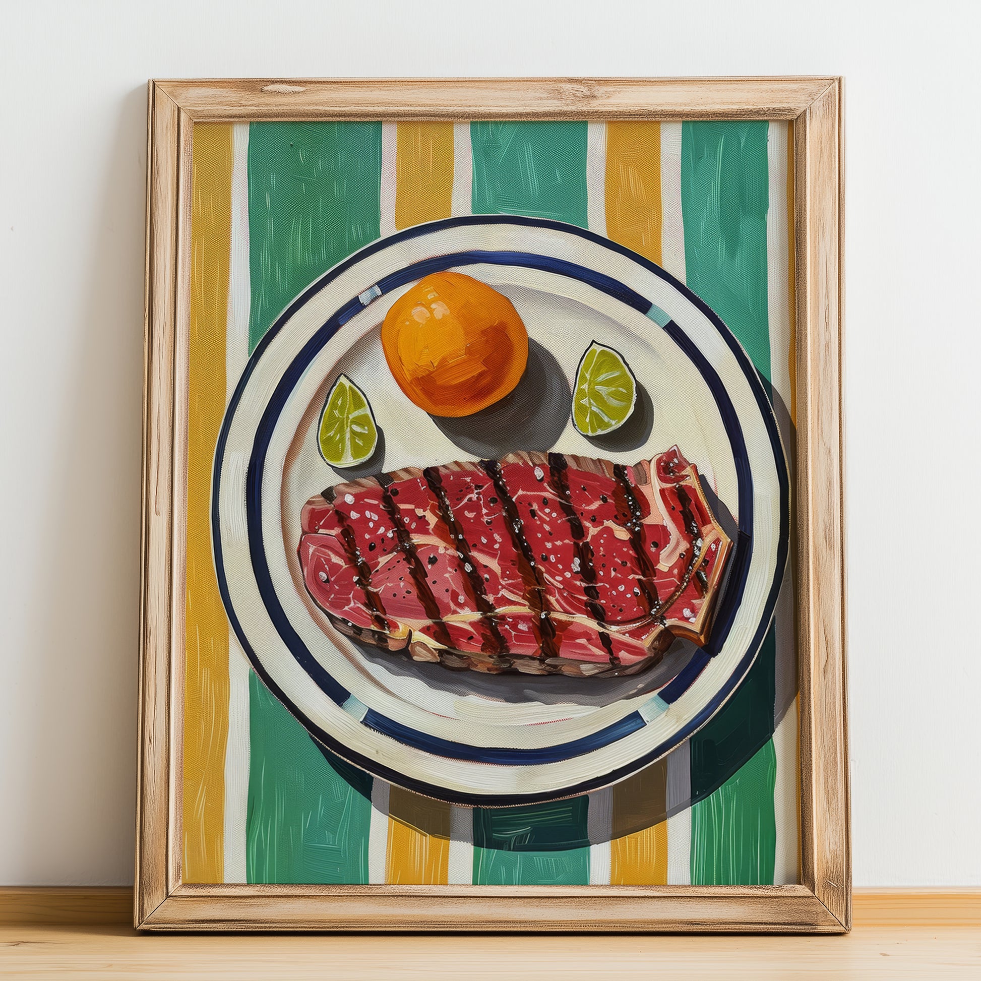 Bistecca alla Fiorentina – Italian Meat Dish, Tavern Poster, no-text version framed in wood