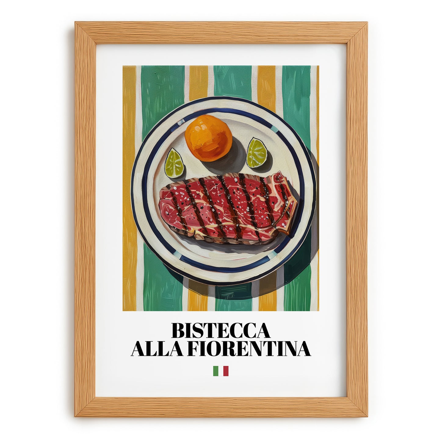 Bistecca alla Fiorentina – Italian Meat Dish, Tavern Poster, set in oak frame