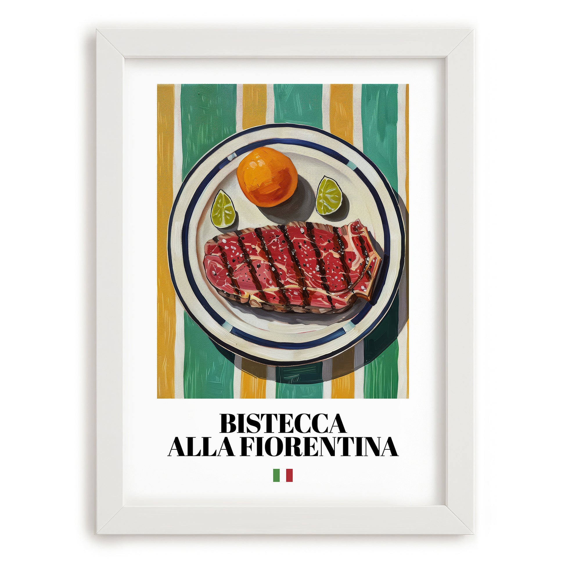 Bistecca alla Fiorentina – Italian Meat Dish, Tavern Poster, placed in minimal white frame