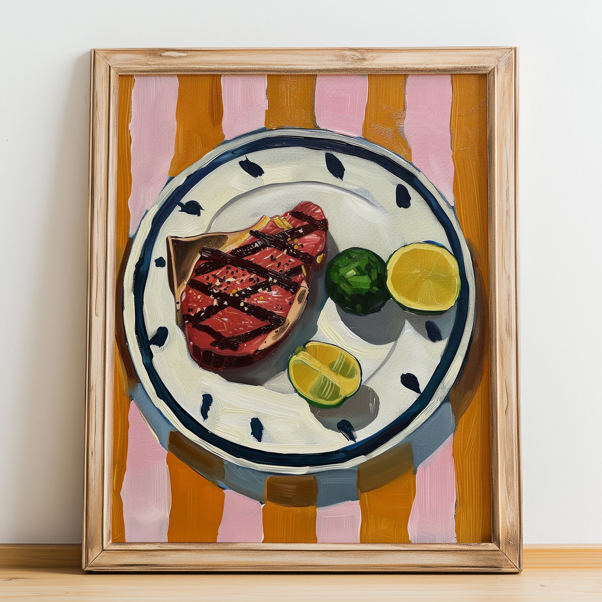 Bistecca alla Fiorentina – Italian Meat Dish, Tavern Print, no-text version framed in wood