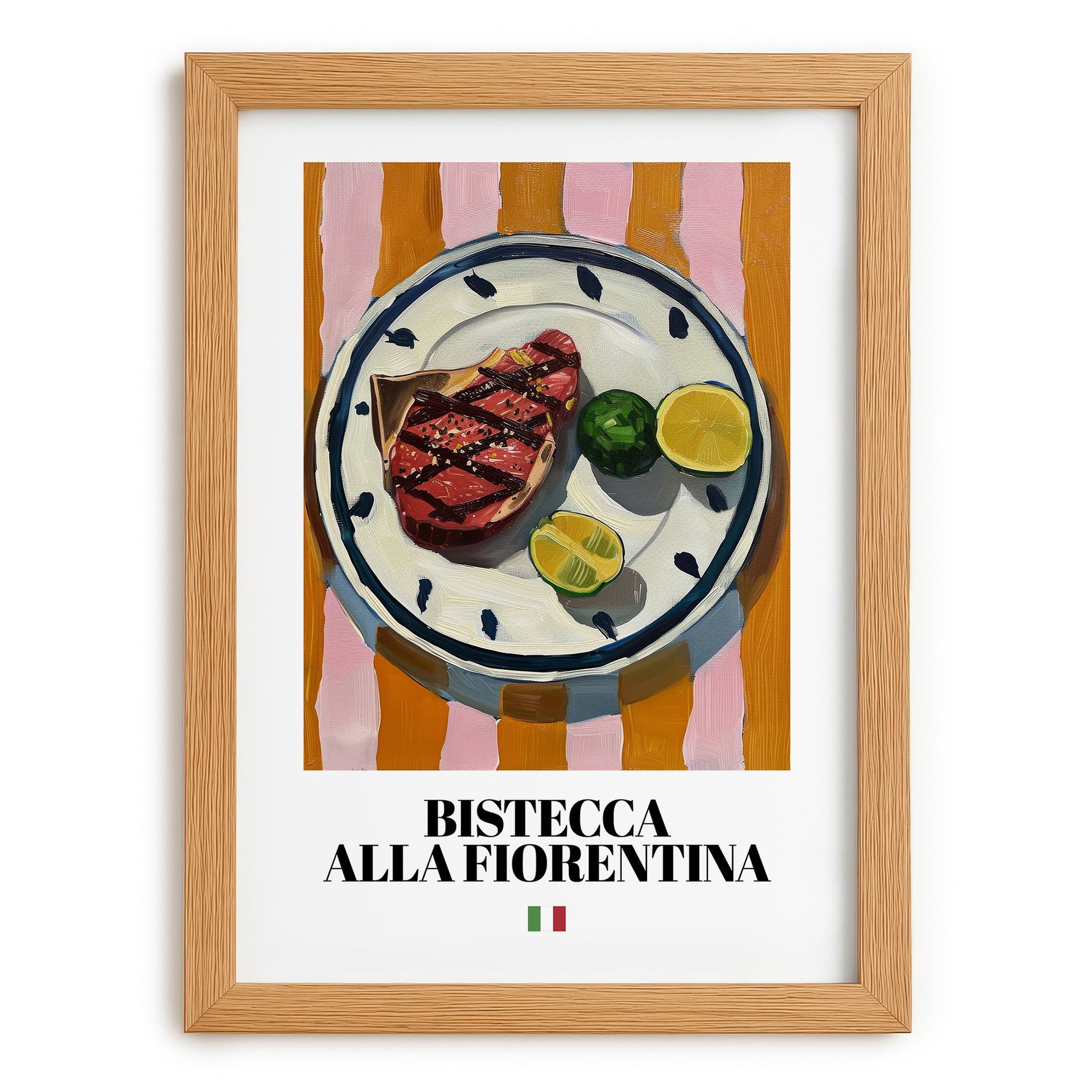 Bistecca alla Fiorentina – Italian Meat Dish, Tavern Print, set in oak frame