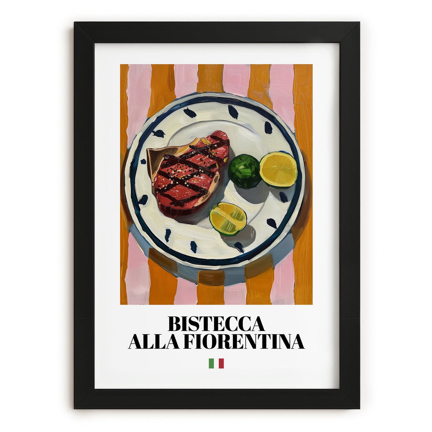 Bistecca alla Fiorentina – Italian Meat Dish, Tavern Print, in sleek black frame