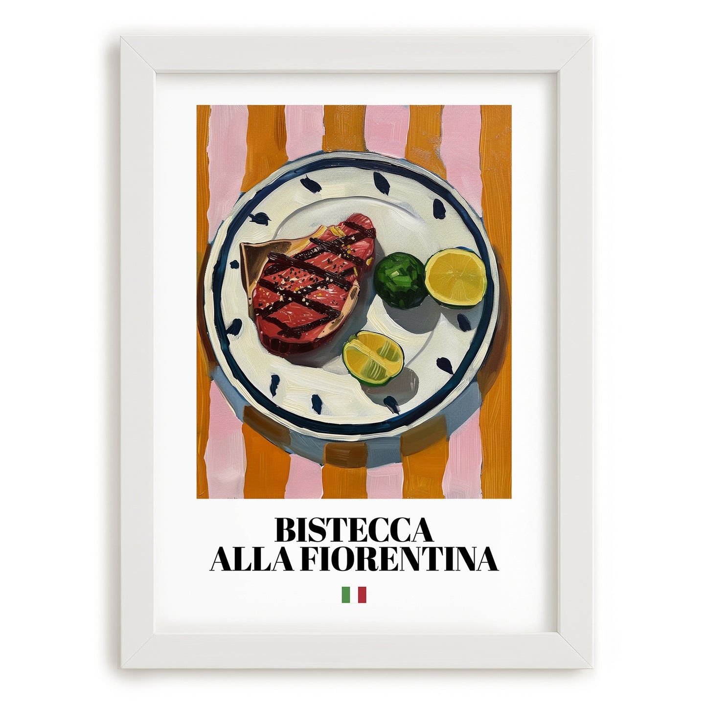 Bistecca alla Fiorentina – Italian Meat Dish, Tavern Print, placed in minimal white frame