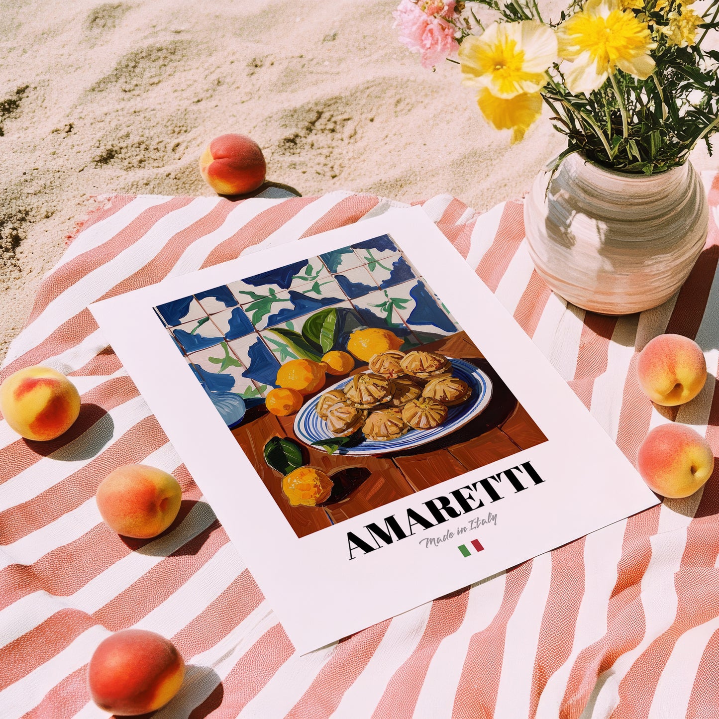Amaretti – Italian Biscuits Dish, Café Poster, unframed on coastal sand