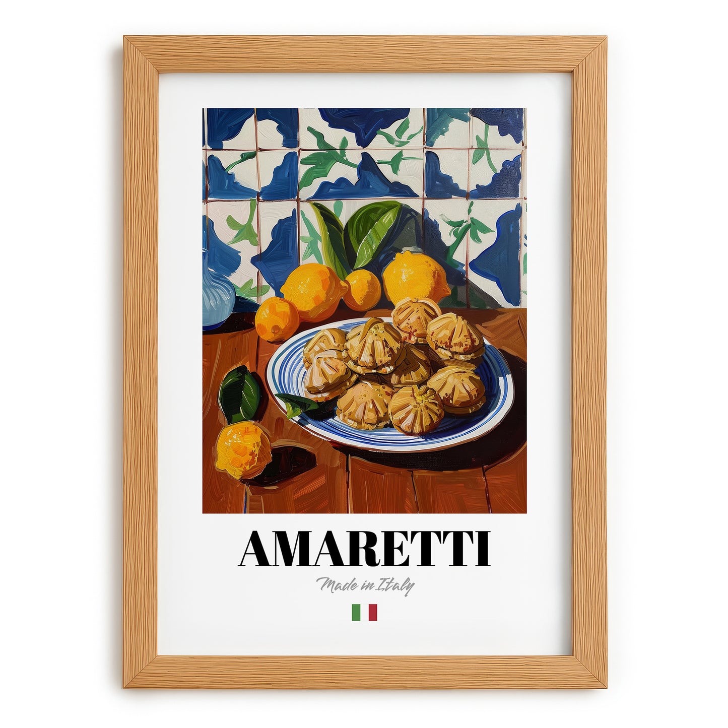 Amaretti – Italian Biscuits Dish, Café Poster, set in oak frame