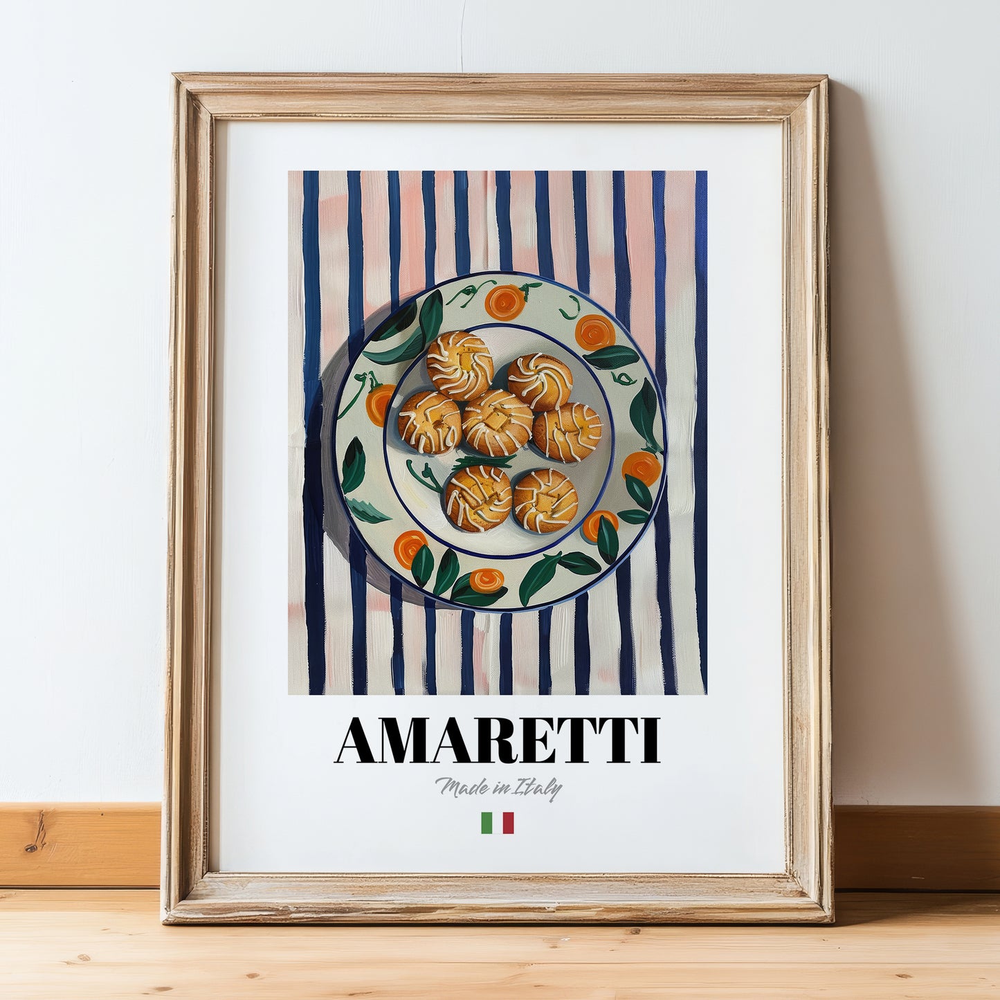 Amaretti – Italian Biscuits Dish, Tavern Print, in wooden frame leaning on the floor