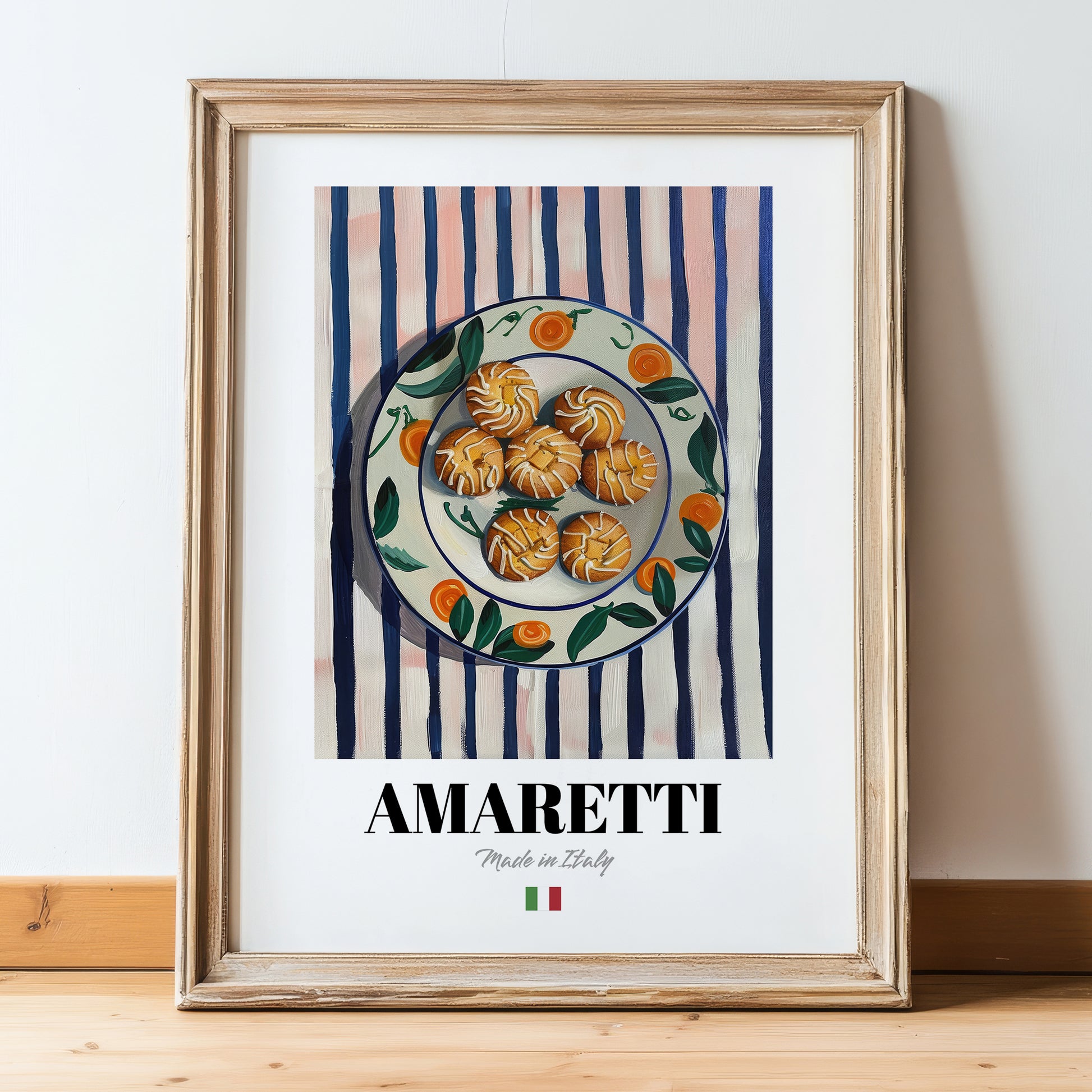 Amaretti – Italian Biscuits Dish, Tavern Print, in wooden frame leaning on the floor