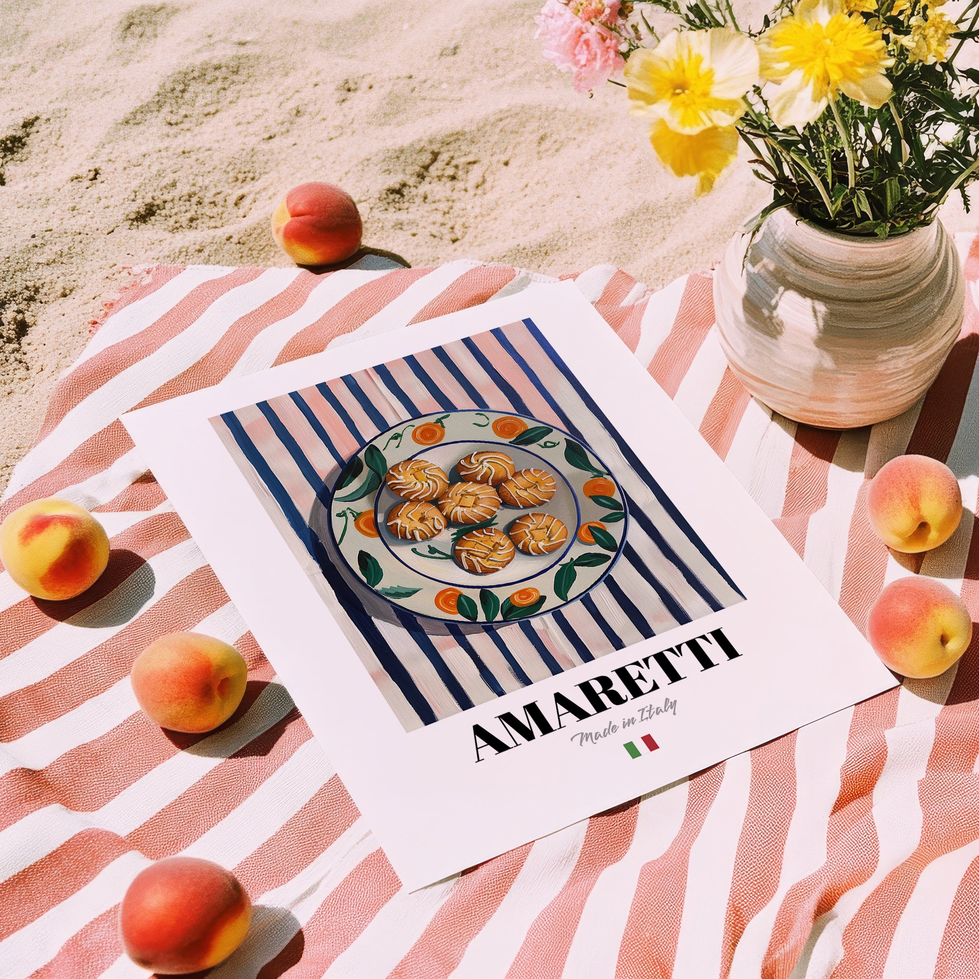Amaretti – Italian Biscuits Dish, Tavern Print, unframed on coastal sand