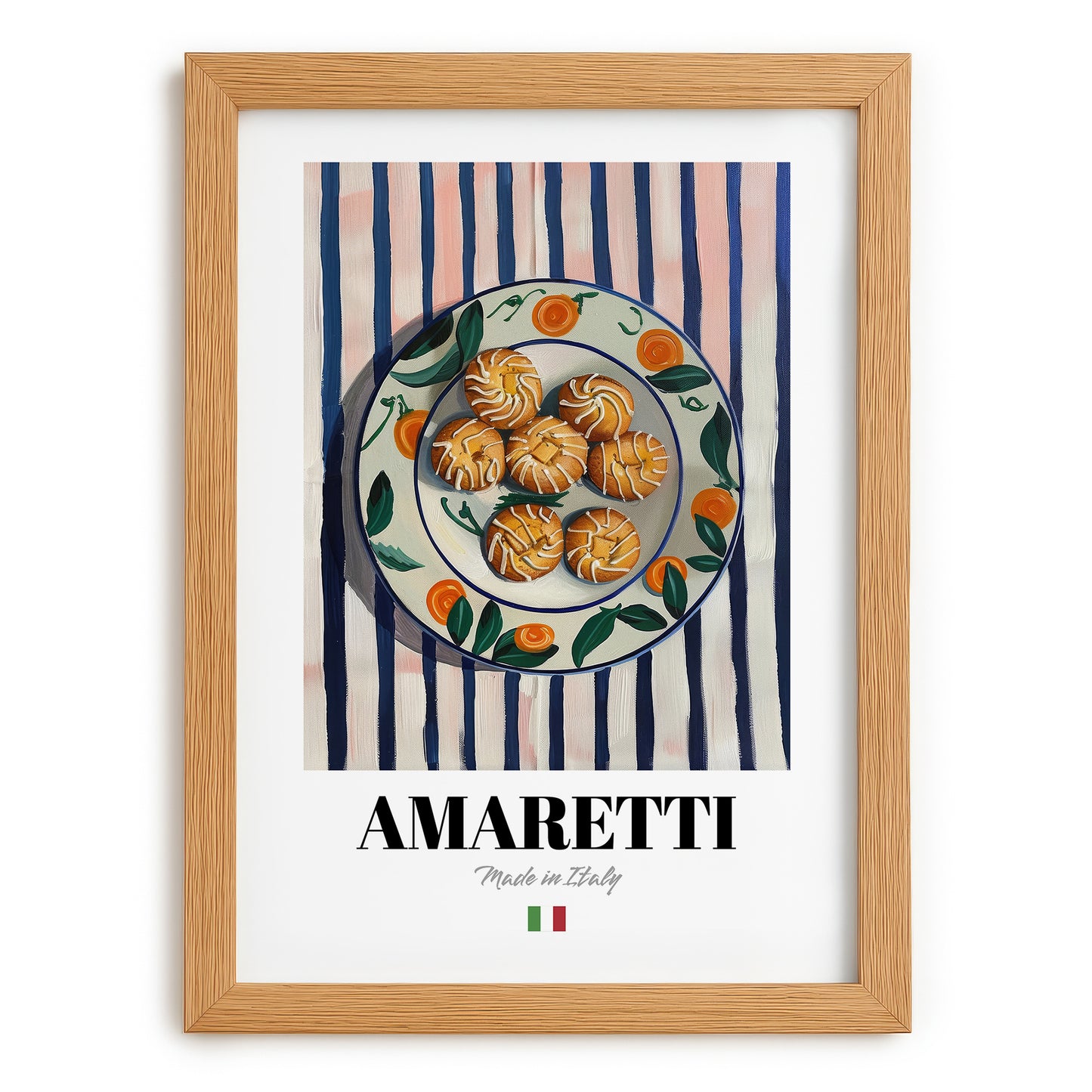 Amaretti – Italian Biscuits Dish, Tavern Print, set in oak frame
