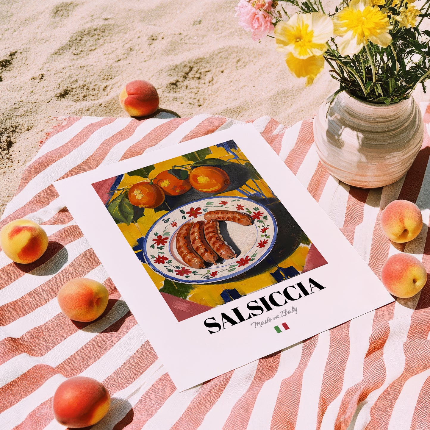Salsiccia – Italian Meat Dish, Food Bar Poster, unframed on coastal sand