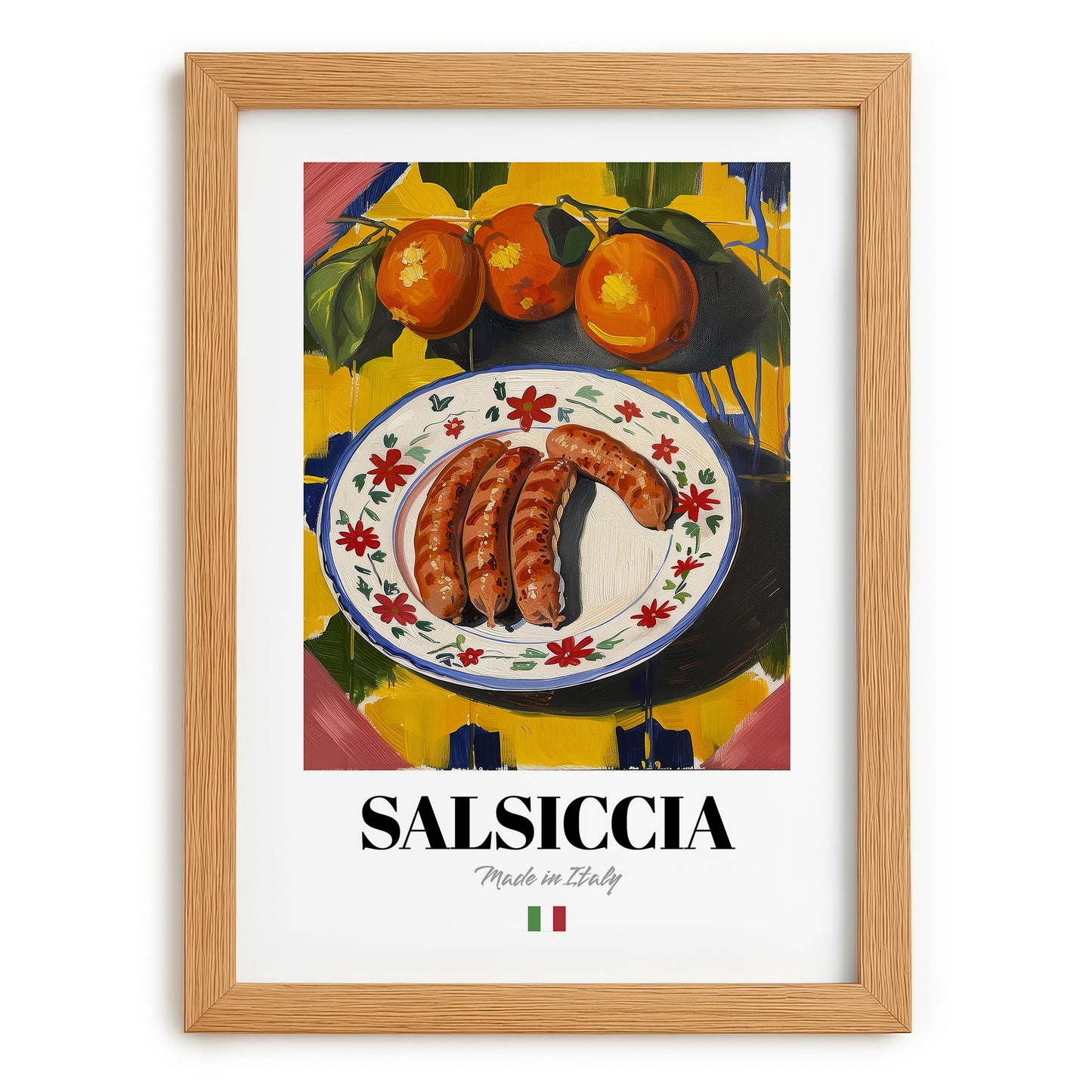 Salsiccia – Italian Meat Dish, Food Bar Poster, set in oak frame