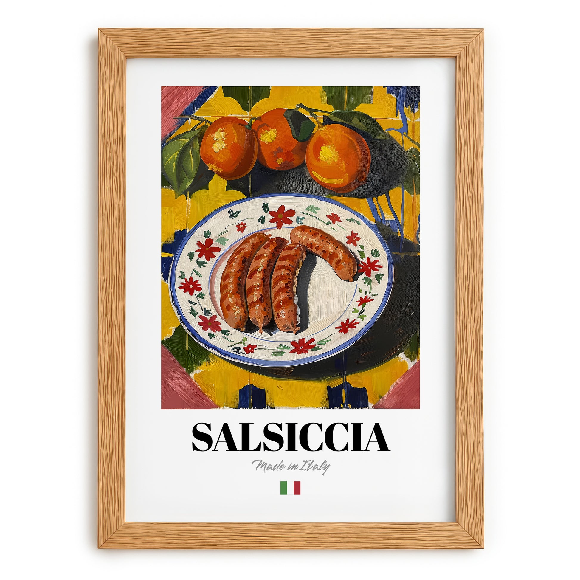 Salsiccia – Italian Meat Dish, Food Bar Poster, set in oak frame