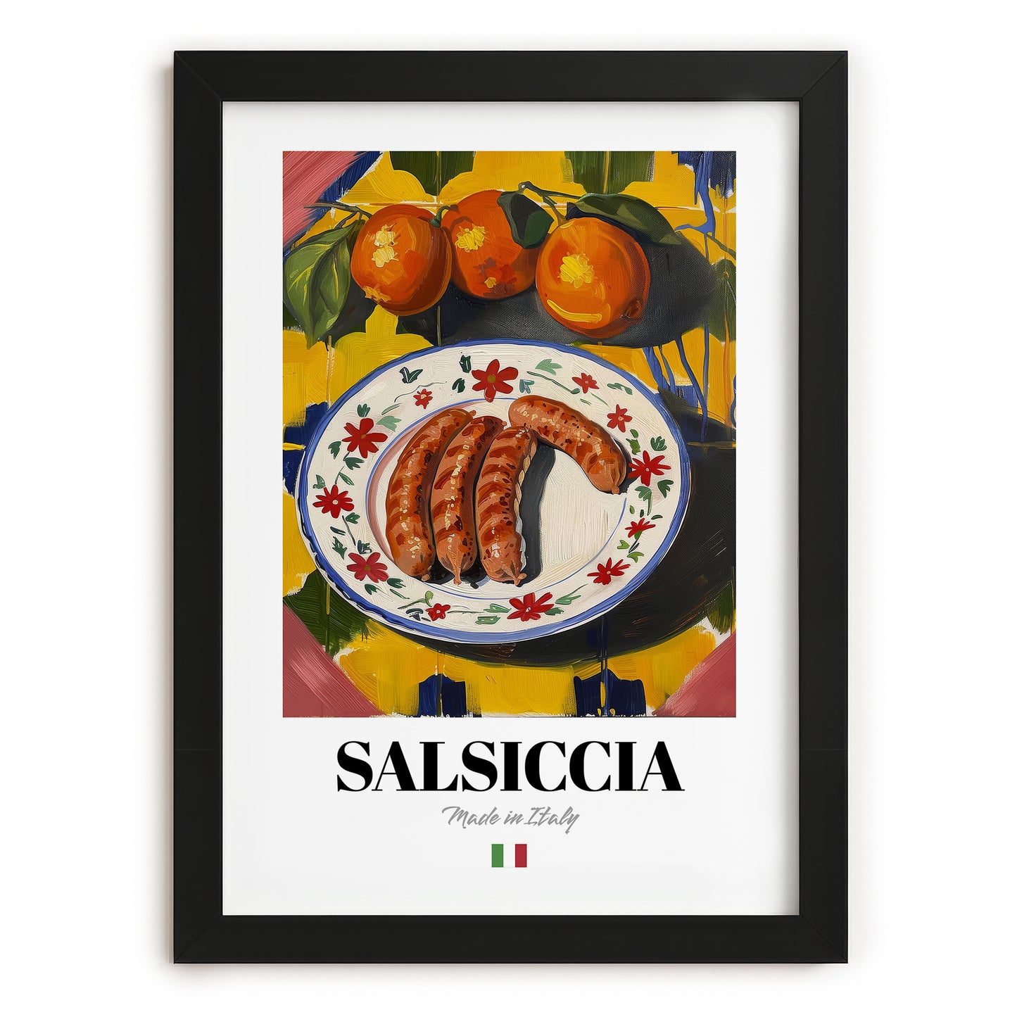 Salsiccia – Italian Meat Dish, Food Bar Poster, in sleek black frame