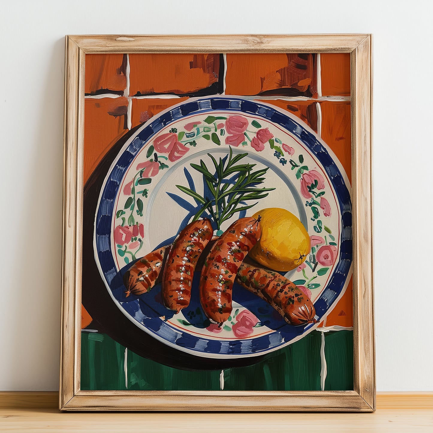Salsiccia – Italian Meat Dish, Food Bar Still Life, no-text version framed in wood