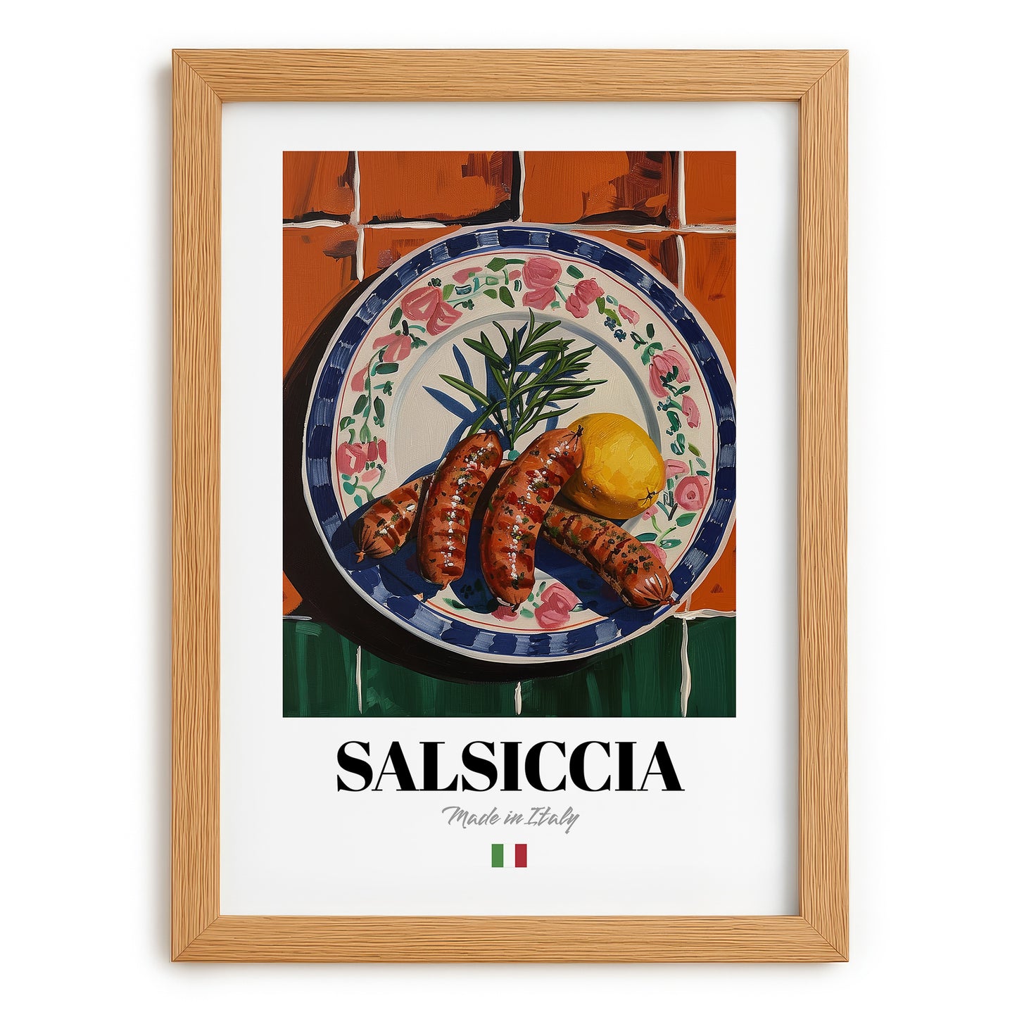 Salsiccia – Italian Meat Dish, Food Bar Still Life, set in oak frame