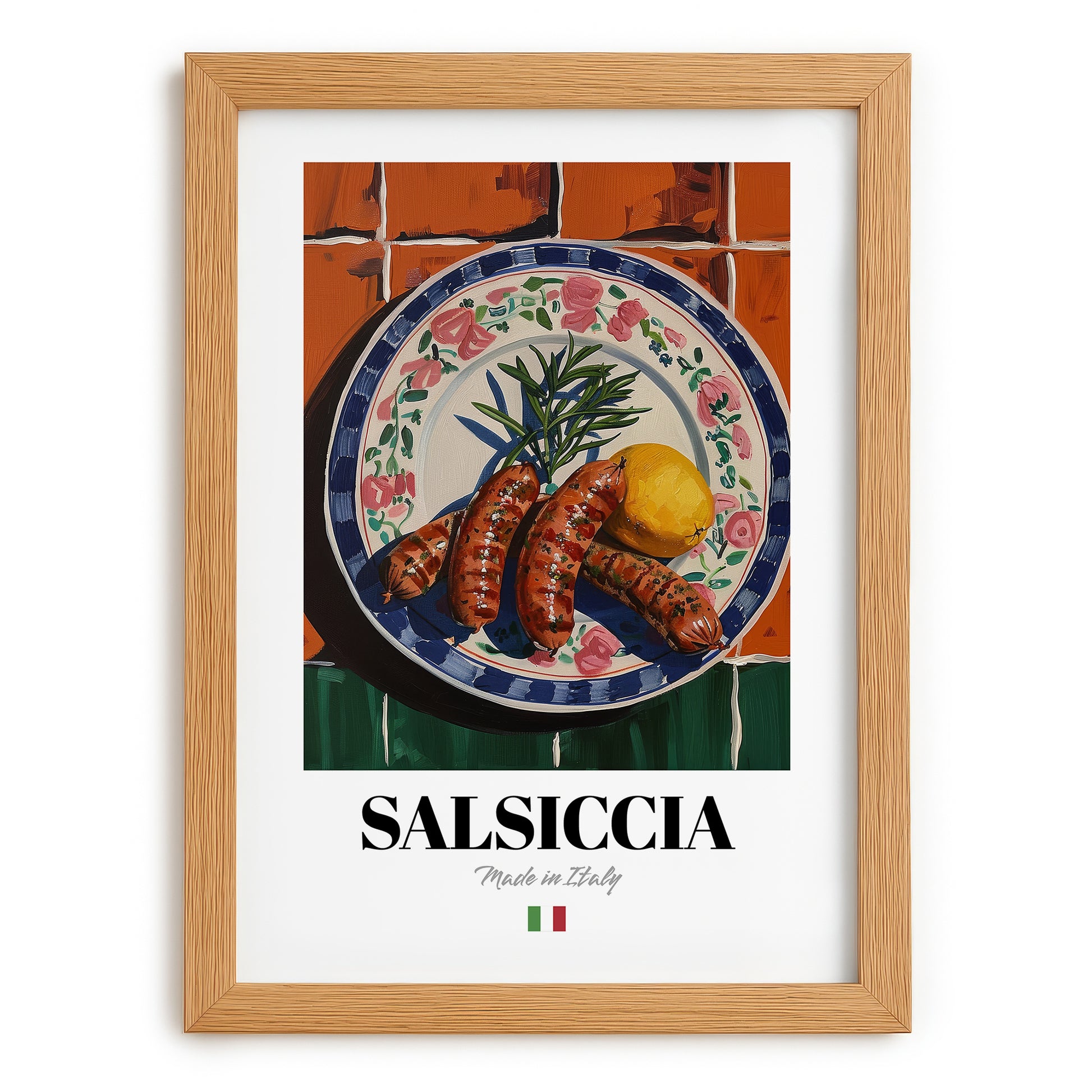 Salsiccia – Italian Meat Dish, Food Bar Still Life, set in oak frame