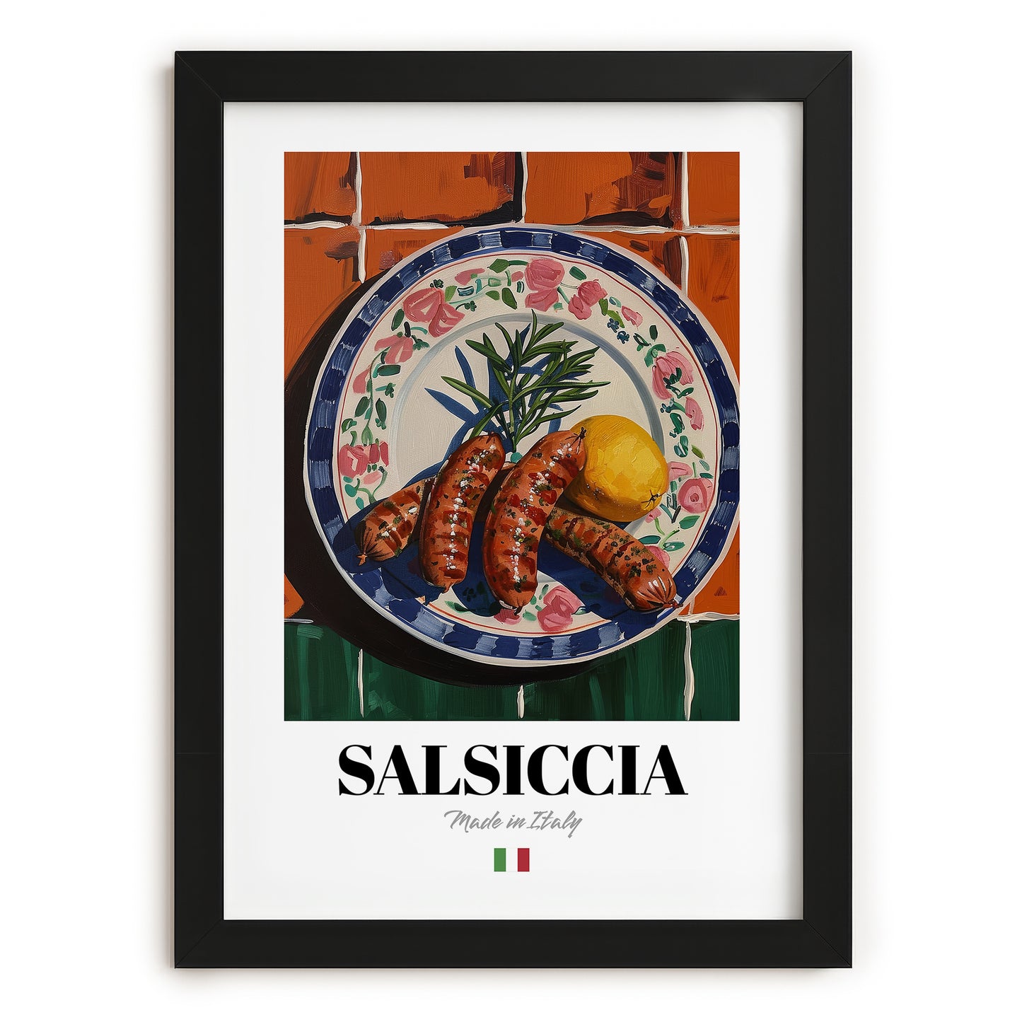 Salsiccia – Italian Meat Dish, Food Bar Still Life, in sleek black frame