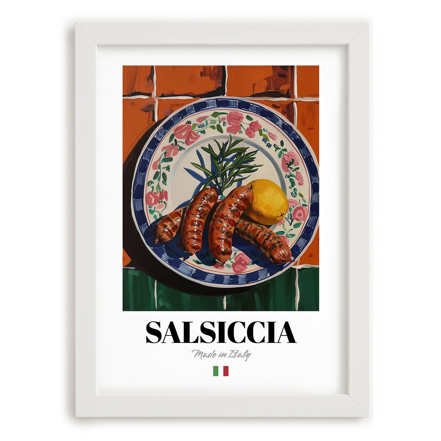 Salsiccia – Italian Meat Dish, Food Bar Still Life, placed in minimal white frame