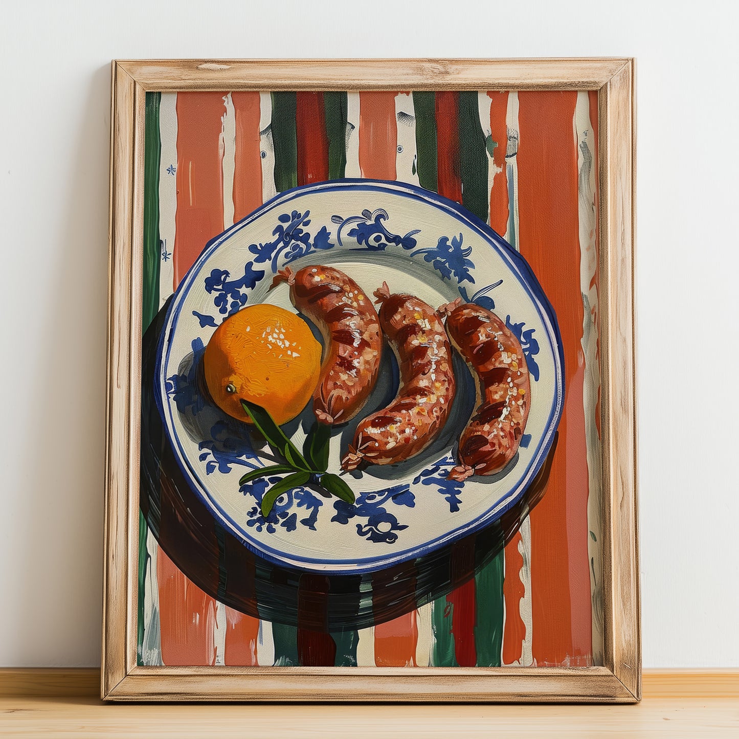 Salsiccia – Italian Meat Dish, Farmhouse Kitchen Wall Decor, no-text version framed in wood