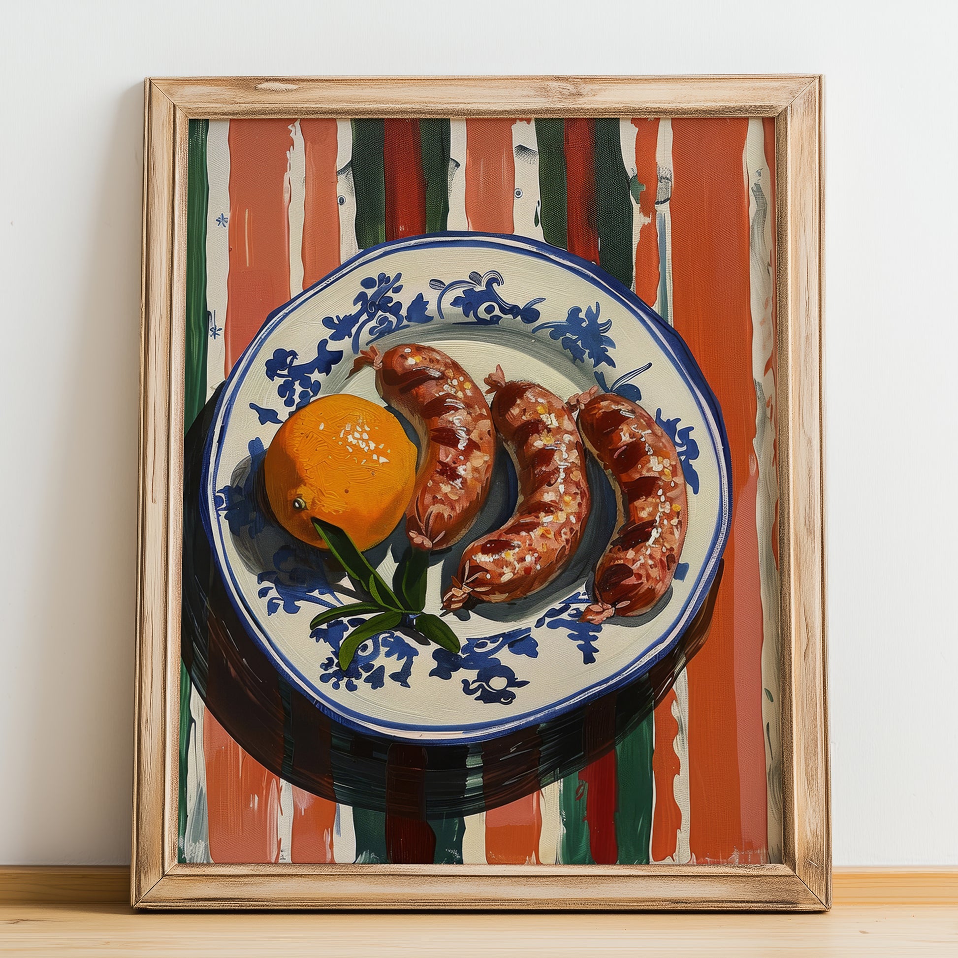 Salsiccia – Italian Meat Dish, Farmhouse Kitchen Wall Decor, no-text version framed in wood