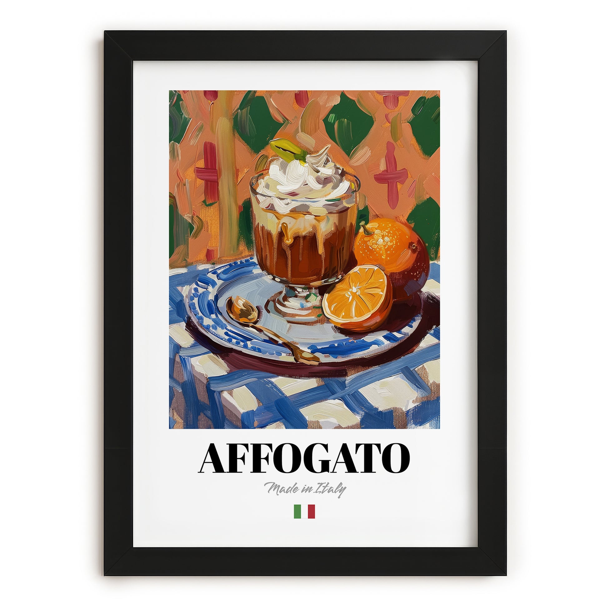 Affogato – Italian Dessert Dish, Tavern Print, in sleek black frame