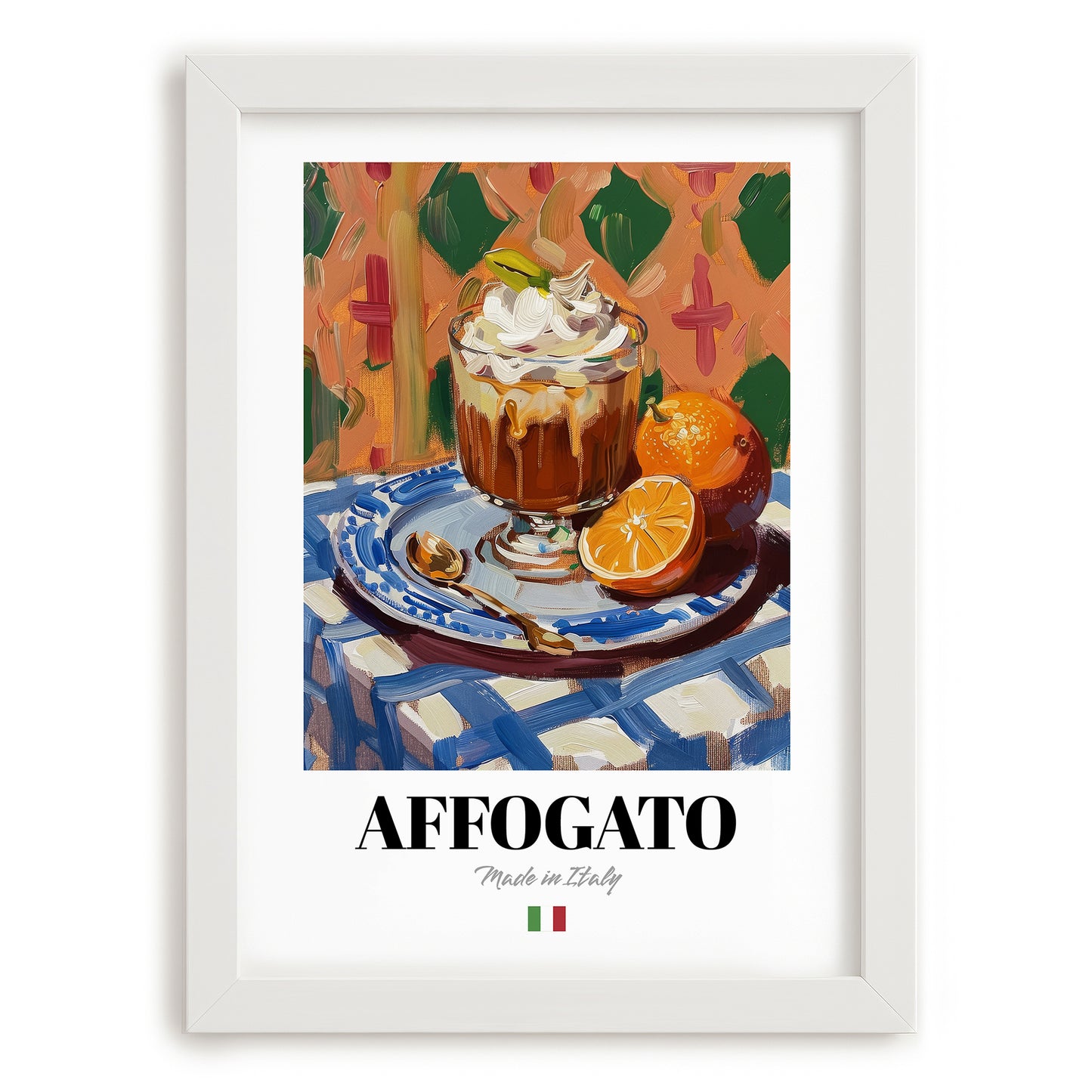 Affogato – Italian Dessert Dish, Tavern Print, placed in minimal white frame
