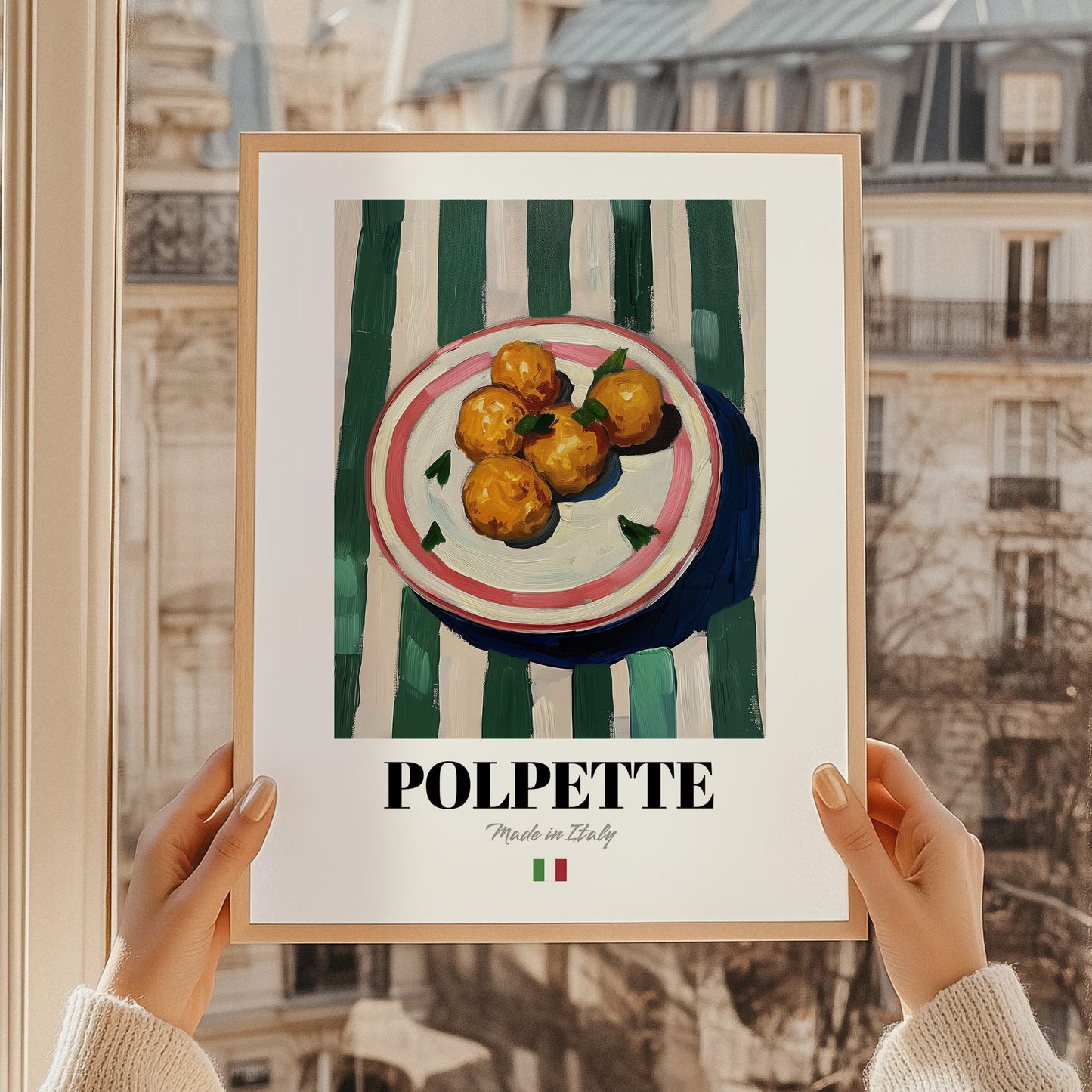 Polpette – Italian Snack Dish, Restaurant Still Life, styled in a charming Paris street view
