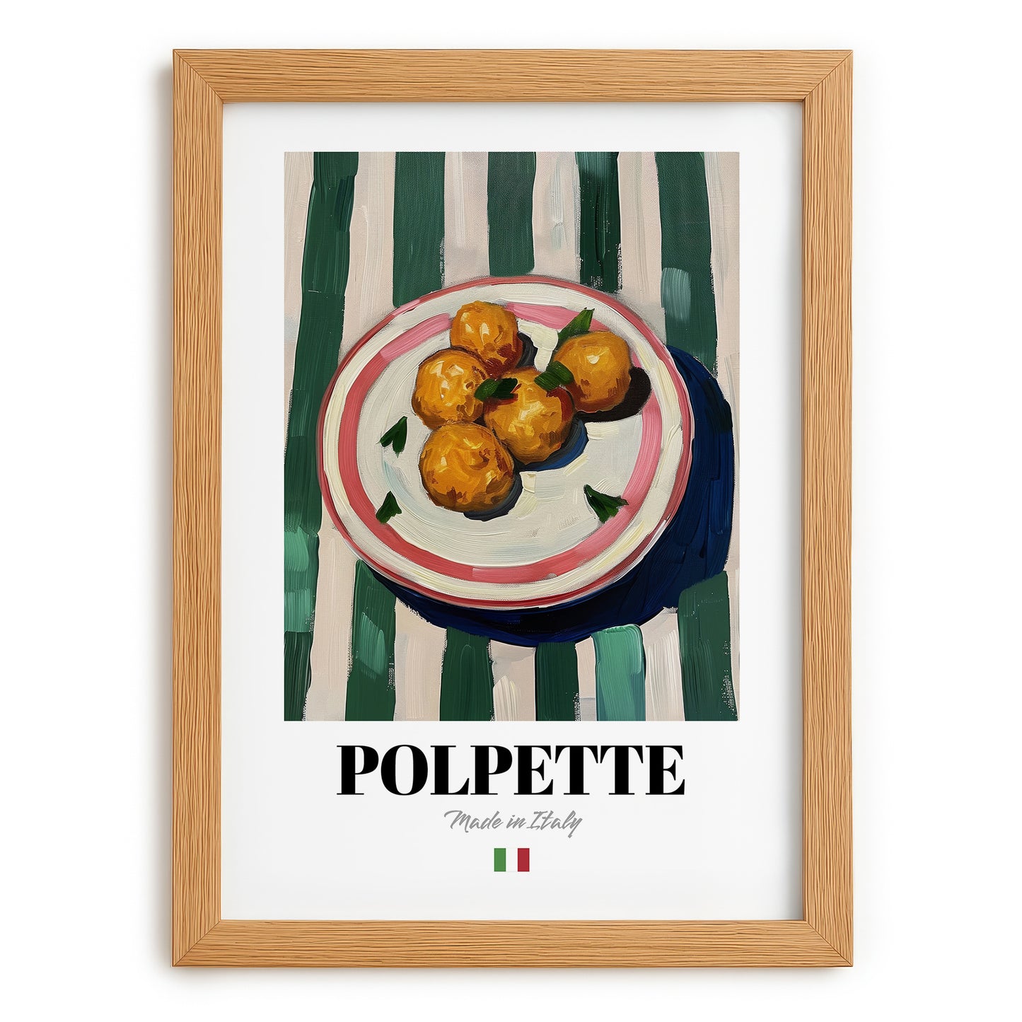 Polpette – Italian Snack Dish, Restaurant Still Life, set in oak frame