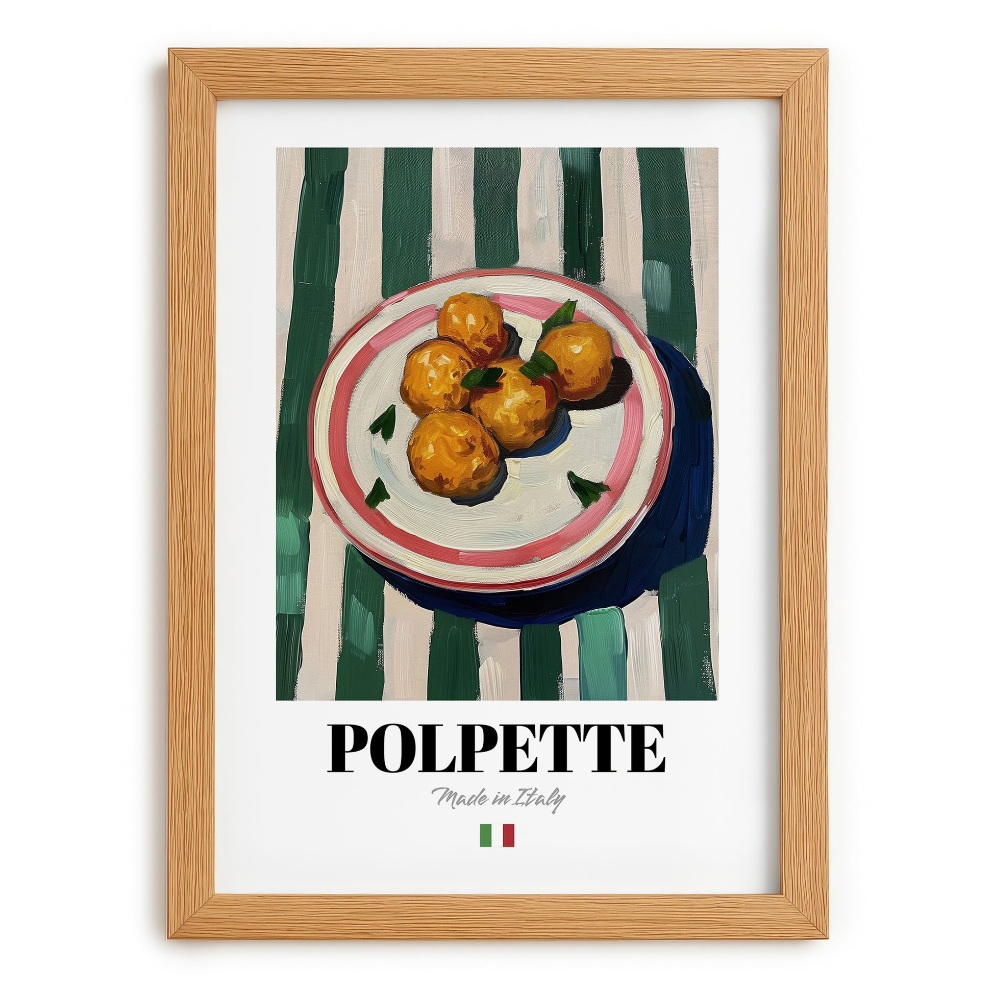 Polpette – Italian Snack Dish, Restaurant Still Life, set in oak frame