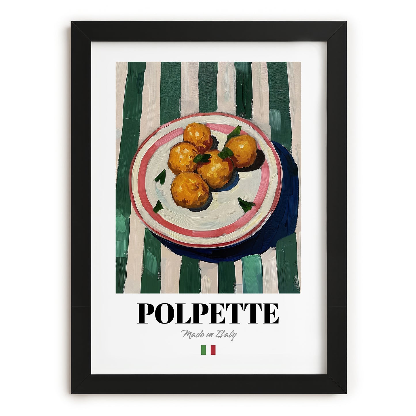 Polpette – Italian Snack Dish, Restaurant Still Life, in sleek black frame