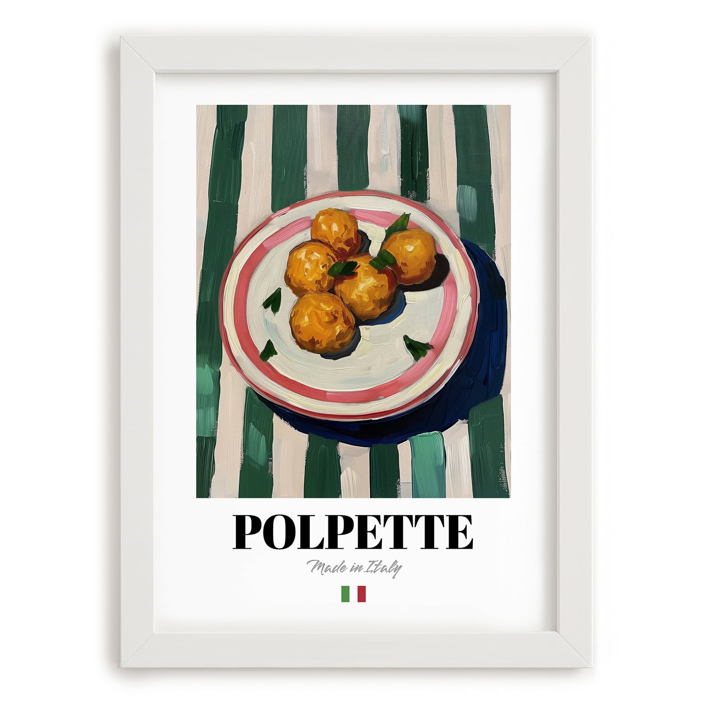 Polpette – Italian Snack Dish, Restaurant Still Life, placed in minimal white frame