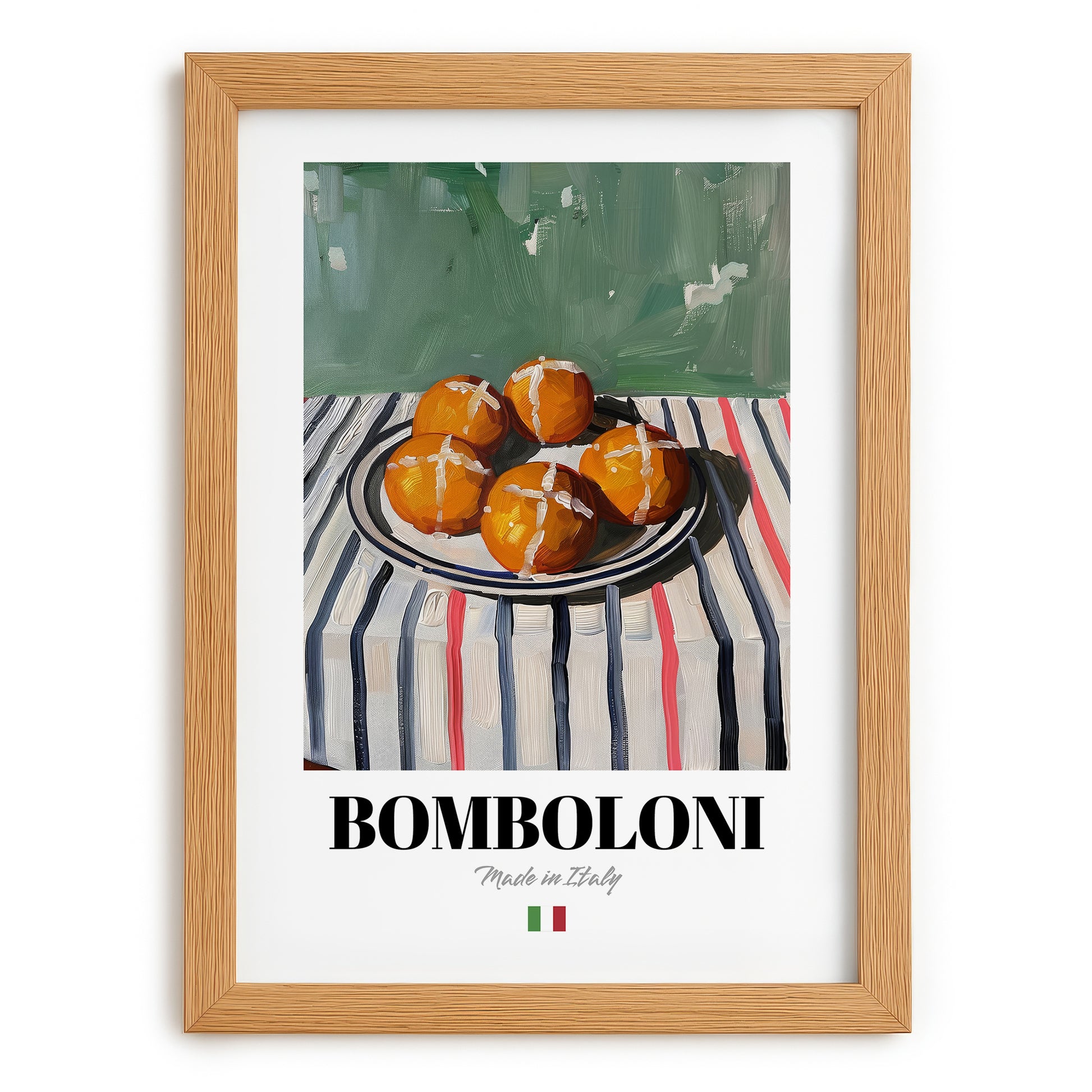 Bomboloni – Italian Pastry Dish, Café Poster, set in oak frame